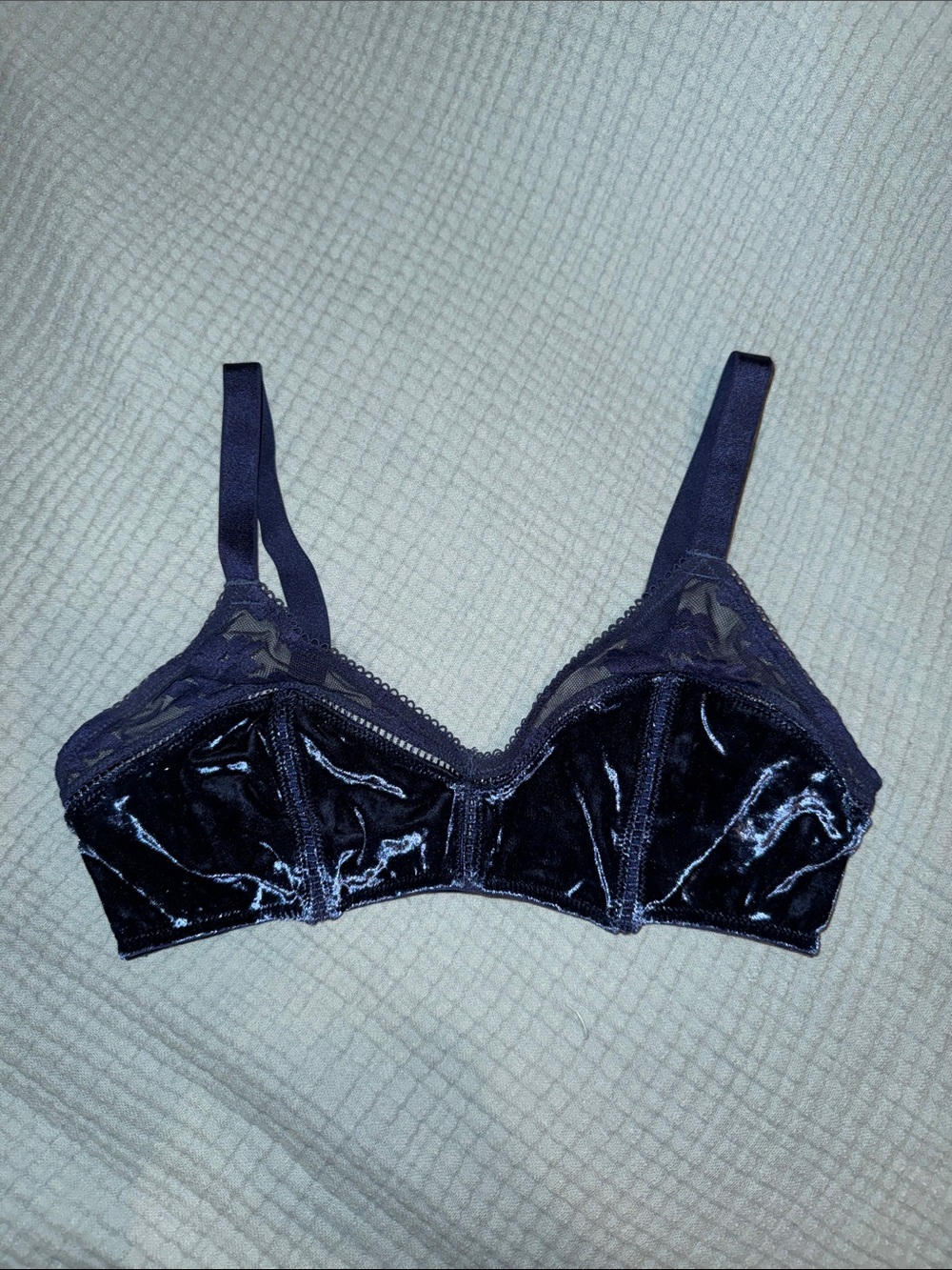 Victoria's Secret Velvet & Lace Wireless Bra in Navy